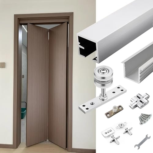 Kit Puerta Corredera Juego de Rieles de Caja de 76, 122, 140, 180 y 330 Cm, Sistema de Rieles Deslizantes para Puertas de Madera Plegables, Kit de Herrajes para Puertas de Granero para Despensa(28inch