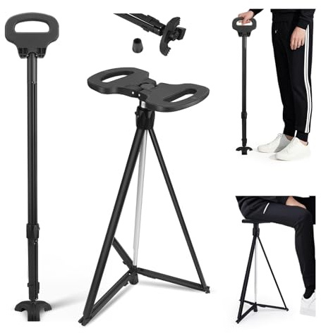 Yapasopu Bastone da passeggio con seduta pieghevole 2 in 1 per adulti con poggiapiedi in gomma antiscivolo, bastone pieghevole con sgabello e borsa per il trasporto