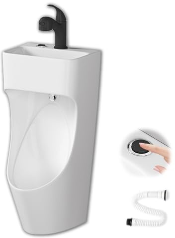 JINGSHIQIAOPL Urinal Homme Moderne avec Lavabo, Urinoir Homme Mural en Céramique Anti-fuites, Pisse Debout, Chasse d'eau Manuelle Économe en Eau, Anti-odeurs, pour La Maison et Le Bureau