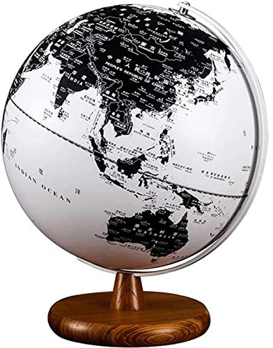Globo terráqueo Giratorio práctico de 12,5 Pulgadas de diámetro, Blanco y Negro, con Base de Madera, Iluminado con LED, Regalo Decorativo para niños.