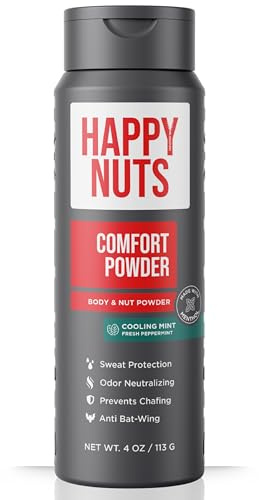 HAPPY NUTS Comfort Powder - Anti Chafing & Deodorant, Aluminum-Free, Sweat and Odor Control for Jock Itch, Groin and Men's Private 4oz (Cooling Mint)
