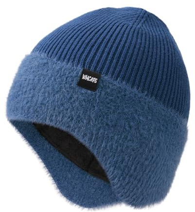 Wmcaps Wintermütze, Mütze mit Warmem Fleecefutter und Ohrklappen für Herren Damen, Warme Thermische Strickmütze für Den Außenbereich Komfortabel Weich Stretchy Geschenk für Männer Frauen, Stahlblau