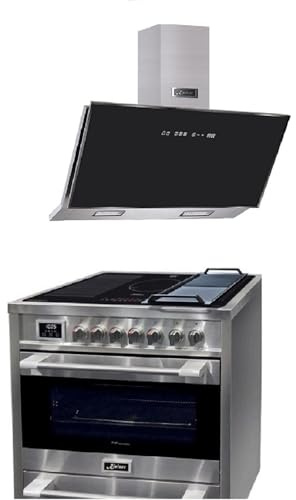 Kaiser Cuisinière à induction HC 93691 IR, cuisinière électrique 90 cm, 5 zones de cuisson, autonettoyage, 115 L + AT 9430 F ECO hotte 90 cm