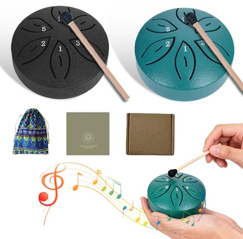 2 Stück Mini Steel Tongue Drum, Mini Zungentrommel Steel, 3 Zoll 6 Töne Zungentrommel Klein Pan, Handpan Steel Mit Schlägeln, Für Konzert Meditation Yoga Klangheilung Erwachsene