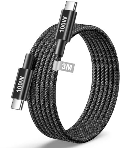 Cable USB C a USB C 100W, 3M Cable USB C PD QC Carga Rapida, Cargador USB Tipo C Nylon para iPhone 17 16 Pro Max, MacBook iPad Air, Samsung S25 S24 S23 Ultra, Pixel 9 Xiaomi Switch Steam Deck PS5