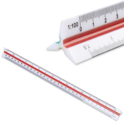 Scala triangolare, 30 cm, in plastica, righello architettonico, per architetti, ingegneri, studenti e disegno tecnico, con scale metriche 1:20 1:25 1:50 1:75 1:100 1:125