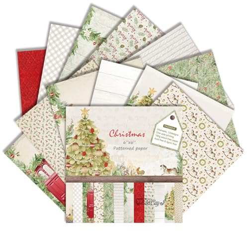 Scrapbook Papier Weihnachten Muster, 24 Blatt Decoupage Papiere Block Einseitiges Motivpapier Bastelpapier, Weihnachtstheme Designpapier, 6x6 Zoll Dekorpapier DIY Dekorpapier für Geschenke ﻿Karte (A)
