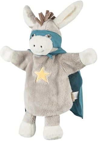 Sterntaler Handpuppe Superheld Emmi aus weichem Flausch, Kinder- und Babyspielzeug, wattierter Kopf, Stickerei auf dem Bauch, Cape und Maske, 34,5 × 27 × 10 cm – grau