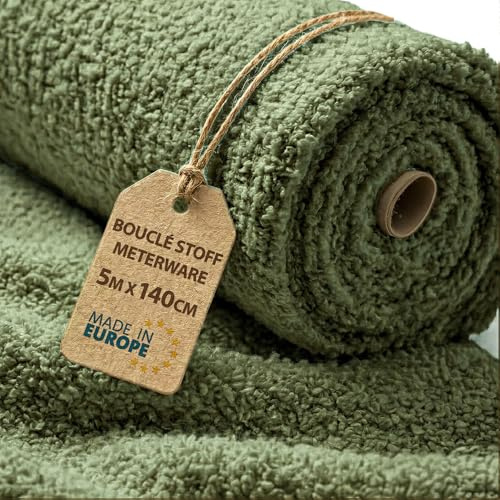 Tejido Bouclé por Metros Tela Teddy 5 M x 140 cm - Tela para Tapizar Sofá Sillón Cojines Cortinas Suave Robusta Transpirable y Acogedora con Oeko Tex Verde Oliva