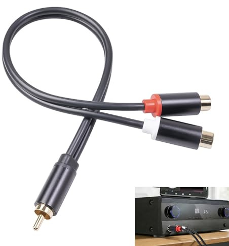 Câble Répartiteur RCA, Doubleur RCA 1 Mâle vers 2 Femelles, Adaptateur Audio Y Cinch 30 cm avec Connecteurs Plaqués Or, Doubleur RCA pour Caisson de Basse Haut-Parleur Home Cinéma TV Amplificateur DVD