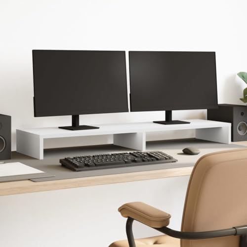 Zentexion monitorstativ vitt trämaterial 100 x 27 x 10 cm stabilt ergonomiskt utrymmesbesparande för datorbord kontor spelbord hemmakontor med förvaringsutrymme för bärbara datorer och tillbehör