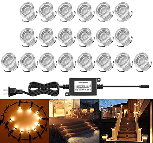 QACA Recessed LED Deck Lighting Kits 12V Low Voltage Warm White Waterproof IP67,Led In Ground Lighting for Steps,Stair,Patio,Floor,Pool Deck,Kitchen,Outdoor LED Landscape Lighting(20Pack)