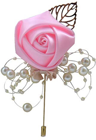 Cheerlife Damen Ansteckblume Handgefertigt Rosen Blume mit Perlen Brosche Hochzeit Party Boutonniere Reversnadel der Männer für Anzug Rosa