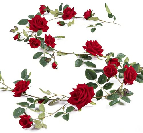 Rose Vine Artificial Flower Garland Fake Hanging Rose Ivy Plants 6ft for Wedding Home Party Garden Arrangement Decor Pack of One (Red)