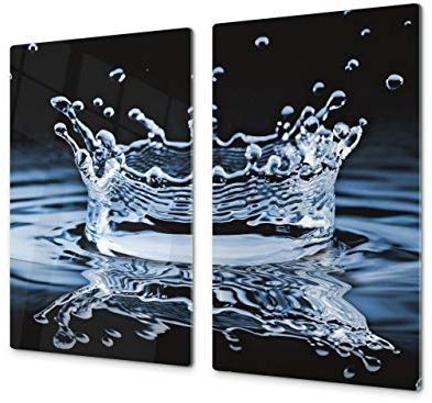 Cutting Board and Cooktop Cover - Impact & Shatter Resistant Glass; Measures: Single: 60 x 52 cm”; Double: 2 x 30 x 52 cm; D02 Water Series: Water 19