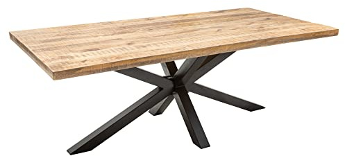 Esstisch GALAXIE 180cm - schwarz natur - Mangoholz - Konferenztisch | 8 Sitzplätze, massiv, höhenverstellbare Füße, stabile Konstruktion, robust, Metallgestell, höhenverstellbaren Füße