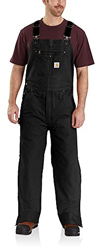 Carhartt Men's Quilt Lined Washed Duck Bib Overalls Work Utility Outerwear, Black, X-L Short