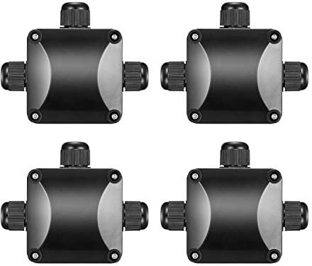 4PCS Waterproof Junction Boxes, Black IP68 3-Way Cable Connectors, Ø5.5mm-10.2mm Outdoor Lighting Cable Junction Box