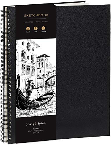 Skizzenbuch für Künstler, gebunden, DIN A3 – sehr festes Papier, 200 g/m² – großes, spiralgebundenes Skizzenbuch für Kinder und Profis für Zeichnungen und Skizzen – 29 cm x 42 cm, 40 Bögen / 80 Seiten