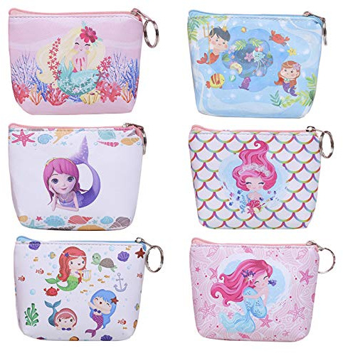 6 Stück Mini Geldbörse, Mermaid Coin Tasche, Süße Cartoon Kleine Tasche Mit Reißverschluss, ID-Kartenschlüssel Make-up Kosmetiktasche, Brieftasche Geschenk Für Frauen Mädchen, 6 Styles