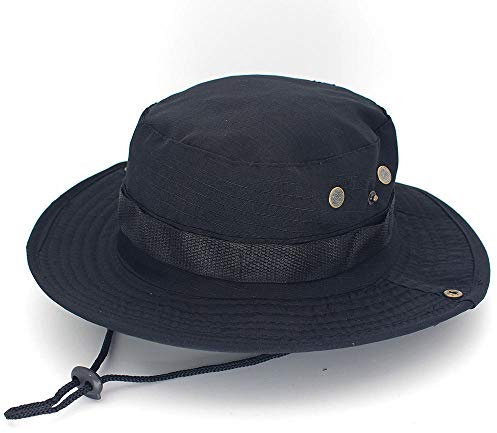 Bucket Hat Hut Damen Herren Outdoor-Reisehut Tarnhut Camping Sonnenhut Eimer Stil Fischerhut-Schwarz
