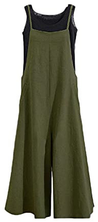GUOCU Salopette in Lino Senza Maniche da Donna Vintage Tute in Lino Baggy Pantaloni a Gambe Grandi Estate Pagliaccetti Elegante Ragazza Overall Jumpsuit Casual Pantaloni Larghi Incinti Taglie Forti S