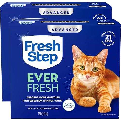 Fresh Step Advanced Ever Fresh Multi Cat Clumping Cat Litter with Febreze Freshness, Low Dust, Odor Control with Ammonia Block Tech, Compatible in Automatic Litter Boxes, 32 lb. (2 x 16 lb.)