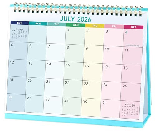 Desk Calendar 2026-2027 - JUL 2026 - DEC 2027, Calendar 2026-2027, 9.8 x 8.3, Standing Flip Desktop Calendar with Thick Paper, Memo Pages + Twin-Wire Binding + Unruled Blocks - Rainbow