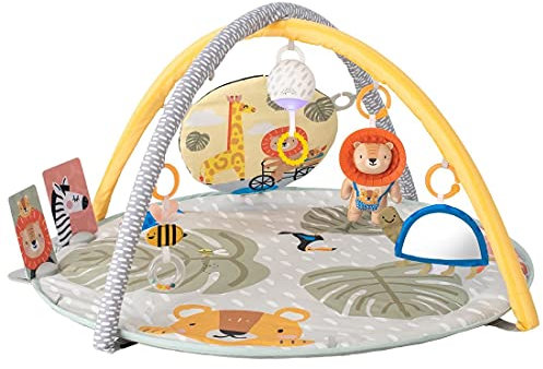 Taf Toys Savannah 360 Baby Gym. Double Sided Crinkling Padded Soft Activity Play Mat with Flash Card Holder & 7 Hanging Sensory Toys. Including Pull Activated Sound & Lights. Suitable from Birth