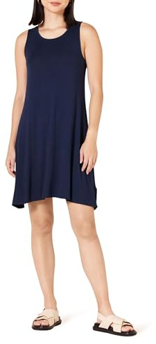 Amazon Essentials Vestido con Vuelo sin Mangas (Talla Grande Disponible) Mujer, Azul Marino, L