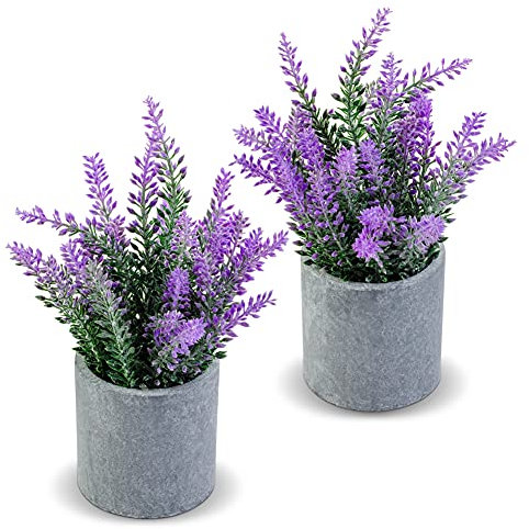 CADNLY Artificial Lavender Plant in Pots - Faux Lavender Flowers Decor – Fake Flowers Purple Decor Plant Potted Bathroom Bedroom Kitchen Farmhouse Home 2 Pack