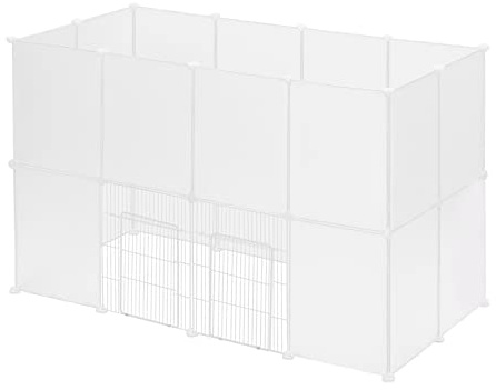 EUGAD Enclos Lapin Interieur, Parc pour Lapins et Cochons d'Inde- Structure Modulable avec 24 Panneaux Renforcés-Enclos pour Petit Animal Sécurisée 145x75x95cm- Blanc