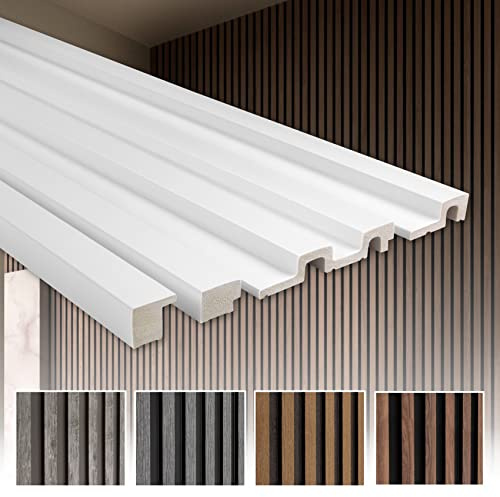 HEXIM Panneau à lamelles HDPS Polystyrène - Lamelles Revêtement mural Panneaux acoustiques Panneaux muraux Bois imitation - (1 baguette de finition - structure bois gris clair)