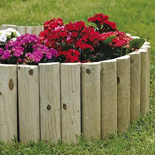 Bordura per Aiuola in Legno | Recinzione in rotolo 200 x 20 x 5 cm | In Pino Impregnato per Fioriere Giardini Aiuola Fiori