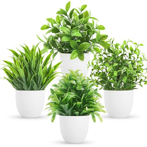Miracliy Mini-Pflanzen, künstliche Eukalyptus, künstliche Pflanzen für Zuhause, Büro, Bauernhaus, Badezimmer, Schreibtisch, Regal, Dekoration, Innenbereich, 4 Stück