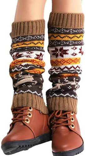 FGFD&OU Stülpen Damen Beinstulpen Gestrickt Verdicken Legwarmers Winter Strickstulpen Warme Knöchelwärmer kinderstulpen Beinwärmer für Frauen und Mädchen Böhmen (Khaki)