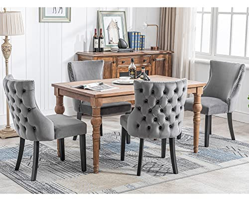 Merax Esszimmerstuhl 4er Set, Moderne Polsterstuhl mit hoher Rückenlehne, bequemer Wohnzimmerstuhl aus Samt, ergonomischer Stuhl, für Arbeitszimmer, Küche, Schlafzimmer, Gestell aus Massivholz, Grau