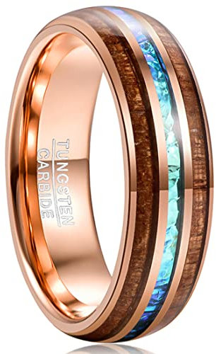 GALANI Ring Herren 8mm Roségold Wolframkarbid Koa Holz Ring mit Opal Freundschaftsring Partnerring Geeignet für Verlobung Heirat Jahrestag Schmuck für Täglichen Gebrauch Größe 56(17.8)