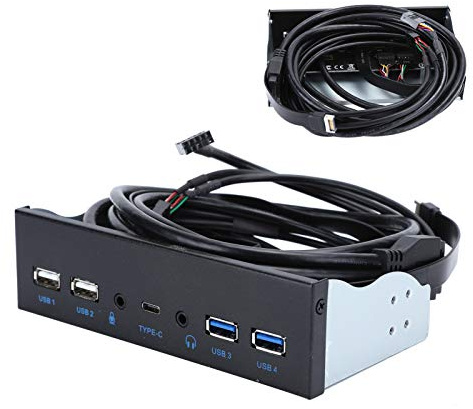 Extra USB Front Panel, USB Hub with 2-Port USB 3.0/2-Port USB 2.0/Audio Output Microphone Input USB C Port, Optical Drive 5.25-inch Panel Computer Expansion Board for Desktop