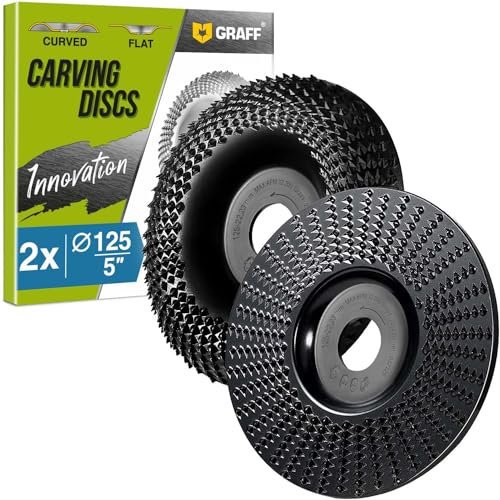 GRAFF Träslipskiva för Vinkelslip 125 mm - Raspskiva-Set för Snidning och Slipning av Trä, Barrträ, Lövträ - Slipskivor för Formning, Slipning och Kapning - Träslipskiva av Volframkarbid