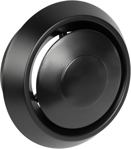 Vent Systems 125mm / 5 Inch Black Adjustable Plastic Air Diffuser - Round Air Universal Vent - Ceiling, Wall Duct Cover - Interior Hot and Cold Air Distribution for Bathroom, Kitchen, Shed