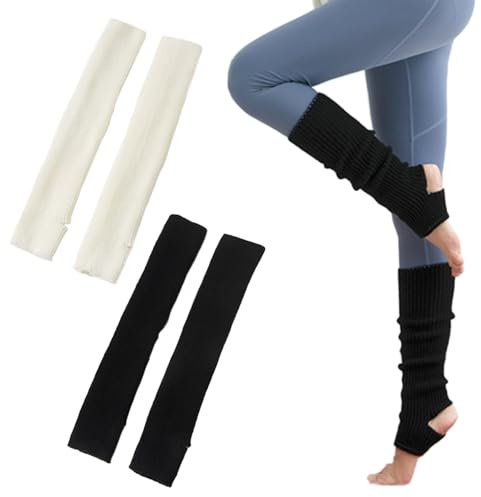 TRKETK 2 Paia Scaldamuscoli da Donna, Calzini Invernali con Staffa Calzini Yoga Lavorati a Maglia Lunghi da 40 cm Scaldamuscoli Lunghi al Neon per Feste Anni '80 da Indossare Quotidiana Yoga Balletto