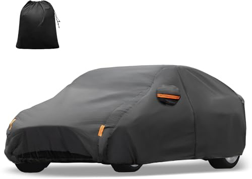 X AUTOHAUX 210T Polyester Car Cover for Tesla Model Y 2020-2023 with Zipper | Outdoor Full Cover All Weather Waterproof, Driver Door Zipper, License Plate Vent, Black