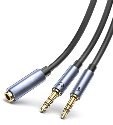 Tymyp Ljudsplitter, hörlursadapter, ljudsplitter, headsetdelare 0,3 m (dubbel 3,5 mm hane till 3,5 mm hona) headset, adapter 1 till 2 uttag för hörlurar, headset, bärbar dator, PC etc