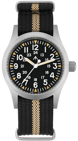 Militado ML05 ML05B 38mm Vintage Felduhren Für Männer, VH31 Schweigende Sekunde/515/Miyota Super 2035 Quarzwerk, Gewölbtes Saphirglas Mit AR-Beschichtung, C3 Super-Leuchtmasse, 100M Wasserdicht