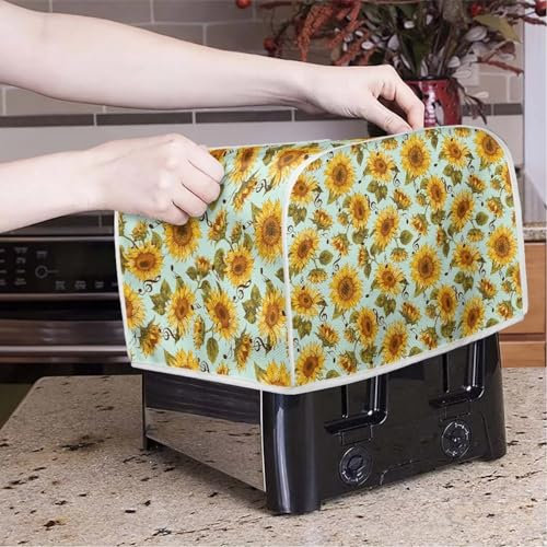 Xoenoiee Sonnenblumen-Abdeckung mit Musiknoten-Druck, 4 Scheiben, gesteppte Toaster-Abdeckung, Brotbackmaschinen-Abdeckung, Küche, kleine Geräte, Toaster-Ofenabdeckung