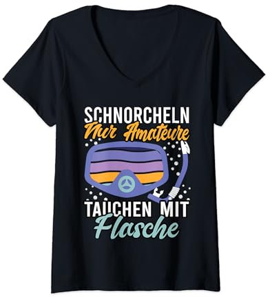 Damen Schnorcheln, nur Amateure tauchen mit Flaschle Schnorchel T-Shirt mit V-Ausschnitt