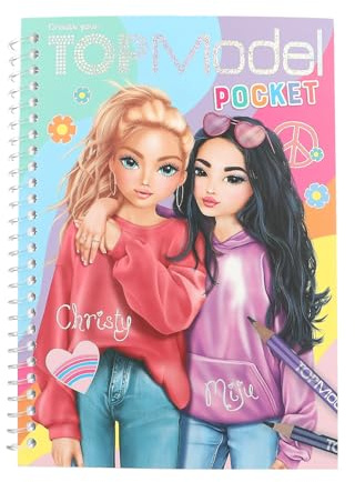 Depesche 13166 TOPModel - Pocket Malbuch in praktischer Größe mit 120 Seiten zum Designen von Outfits, Malheft mit Stickerbogen und Spiralbindung, Mehrfarbig