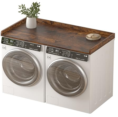 Piskyet Washer Dryer Countertop,Laundry Countertop with Edge Rails,27.5 Depth x 54 Wood Countertop For Washer and Dryer,Laundry Machine Topper for Laundry Room Organization and Storage(Rustic Brown)