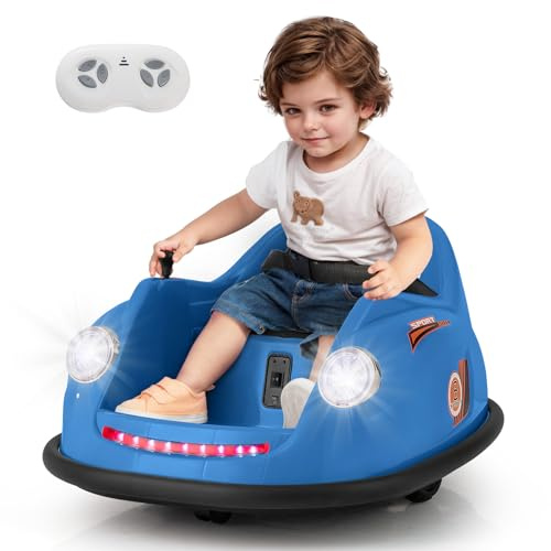 COSTWAY 12V Auto Elettrica per Bambini con Telecomando, Autoscontro Elettrico con Luci LED Musica e Rotazione a 360°, Macchina Cavalcabile per Bambini 2-5 Anni (Blu)